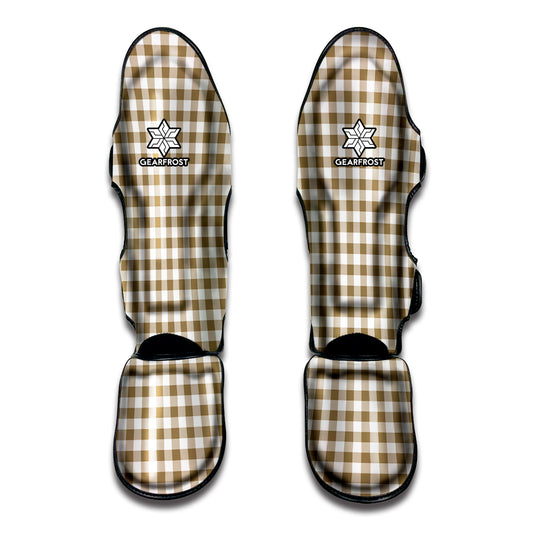 Tan And White Gingham Pattern Print Muay Thai Shin Guard