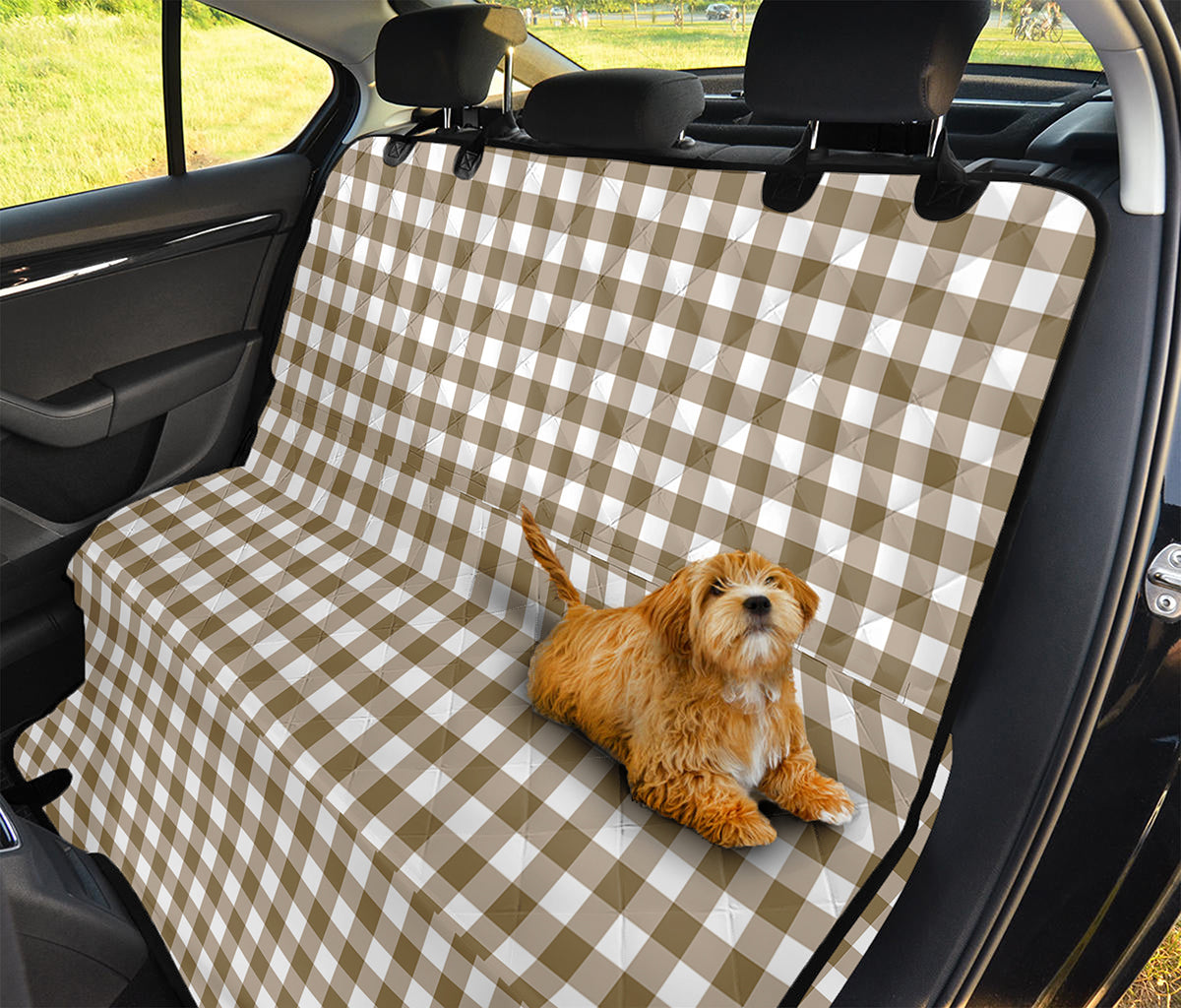 Tan And White Gingham Pattern Print Pet Car Back Seat Cover