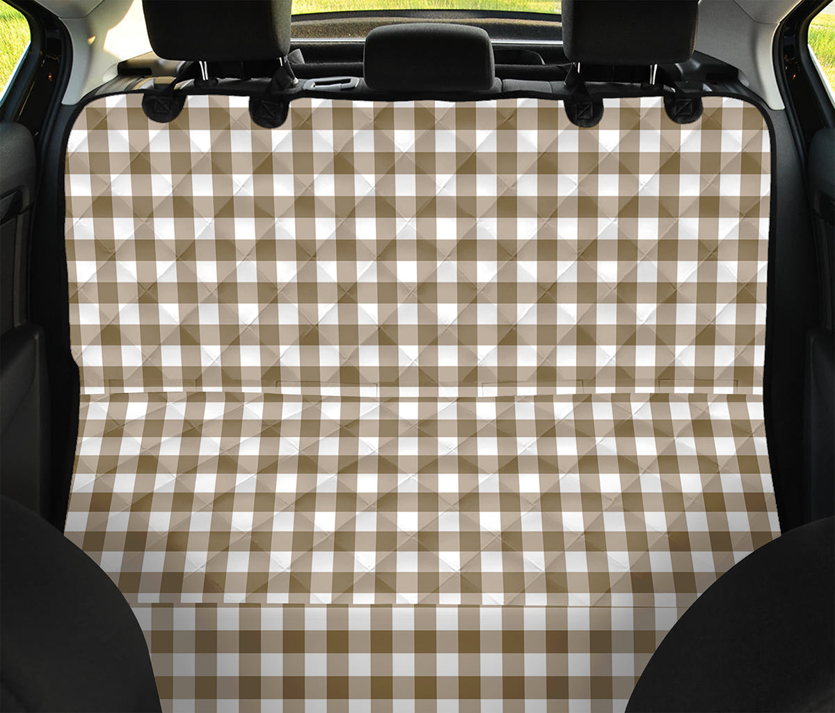 Tan And White Gingham Pattern Print Pet Car Back Seat Cover