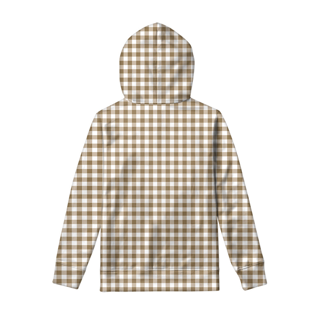 Tan And White Gingham Pattern Print Pullover Hoodie