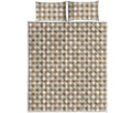 Tan And White Gingham Pattern Print Quilt Bed Set