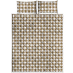 Tan And White Gingham Pattern Print Quilt Bed Set