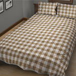 Tan And White Gingham Pattern Print Quilt Bed Set