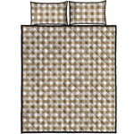 Tan And White Gingham Pattern Print Quilt Bed Set