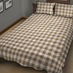 Tan And White Gingham Pattern Print Quilt Bed Set