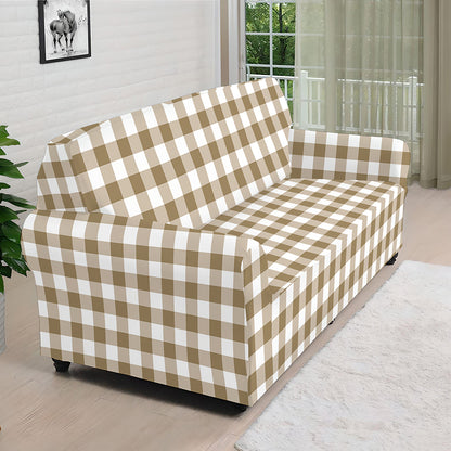 Tan And White Gingham Pattern Print Sofa Cover