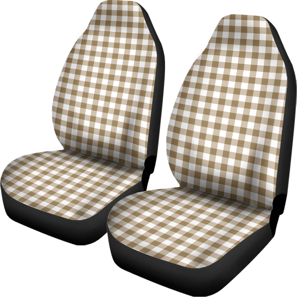 Tan And White Gingham Pattern Print Universal Fit Car Seat Covers