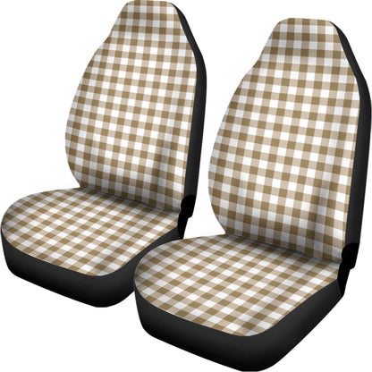 Tan And White Gingham Pattern Print Universal Fit Car Seat Covers