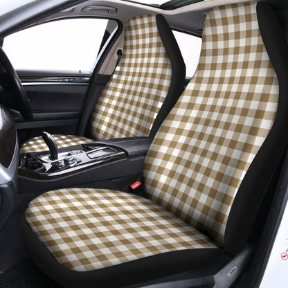 Tan And White Gingham Pattern Print Universal Fit Car Seat Covers