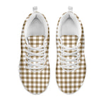 Tan And White Gingham Pattern Print White Sneakers