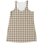 Tan And White Gingham Pattern Print Women's Racerback Tank Top