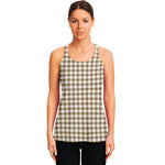 Tan And White Gingham Pattern Print Women's Racerback Tank Top