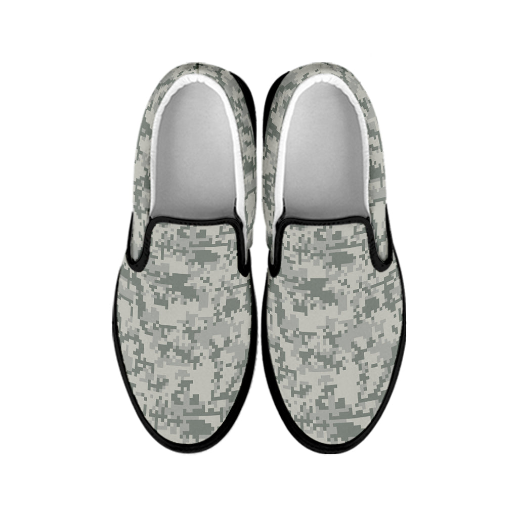 Tan Digital Camo Pattern Print Black Slip On Shoes