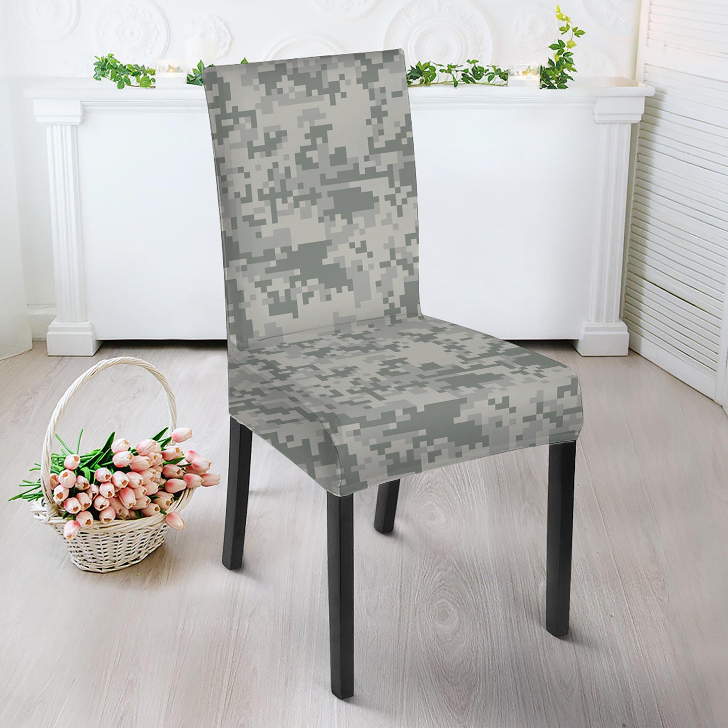 Tan Digital Camo Pattern Print Dining Chair Slipcover
