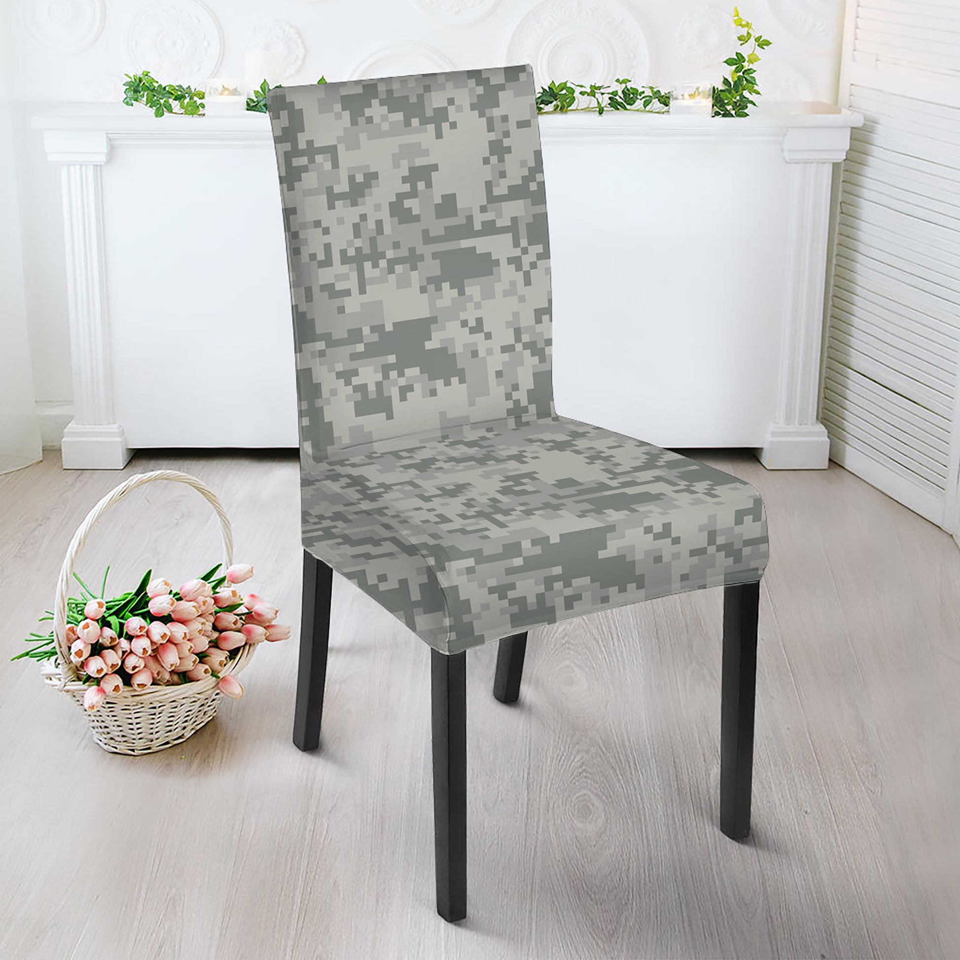 Tan Digital Camo Pattern Print Dining Chair Slipcover