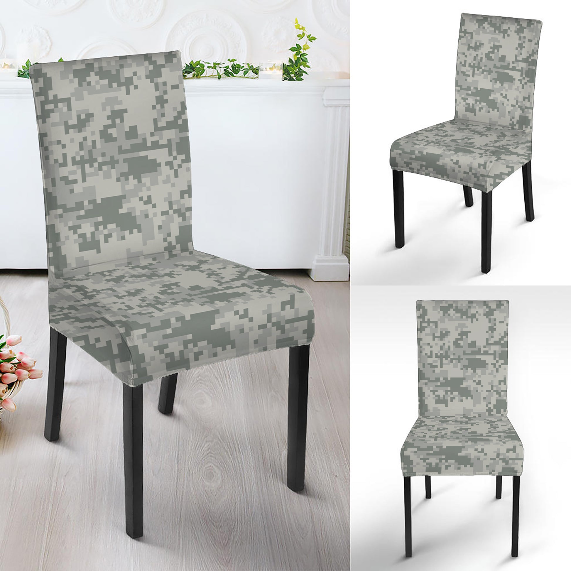 Tan Digital Camo Pattern Print Dining Chair Slipcover