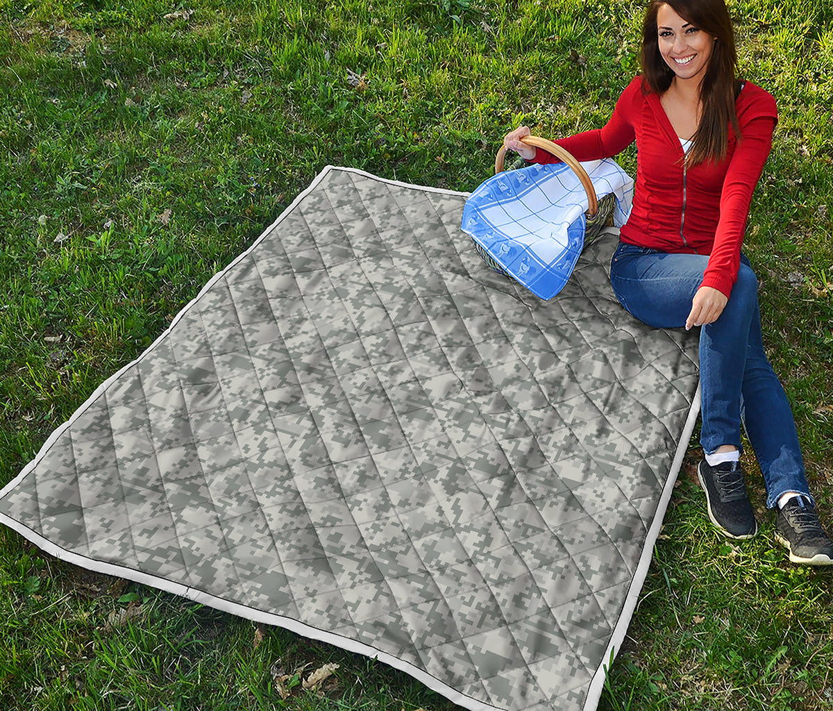 Tan Digital Camo Pattern Print Quilt