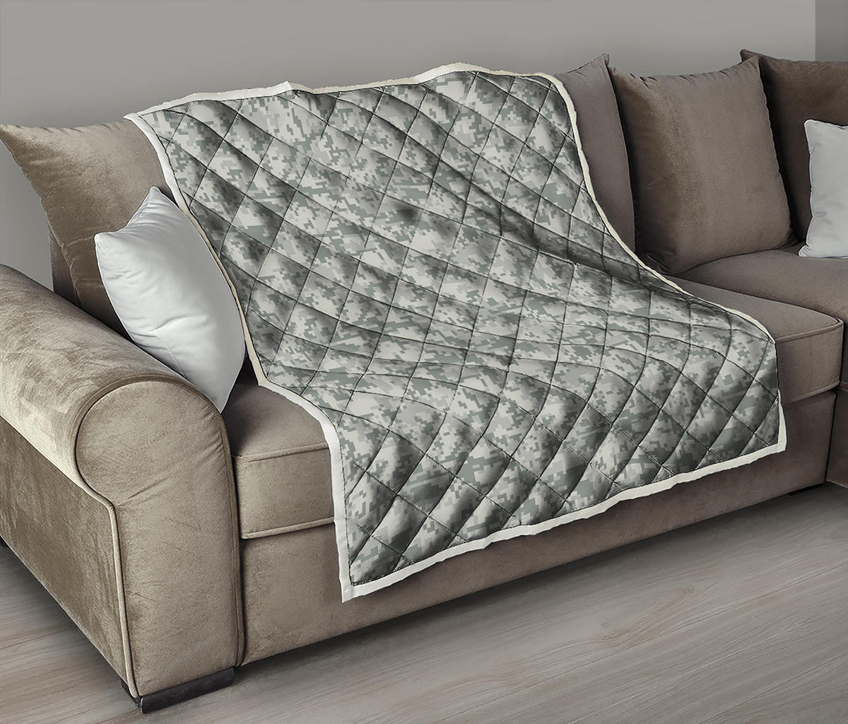 Tan Digital Camo Pattern Print Quilt