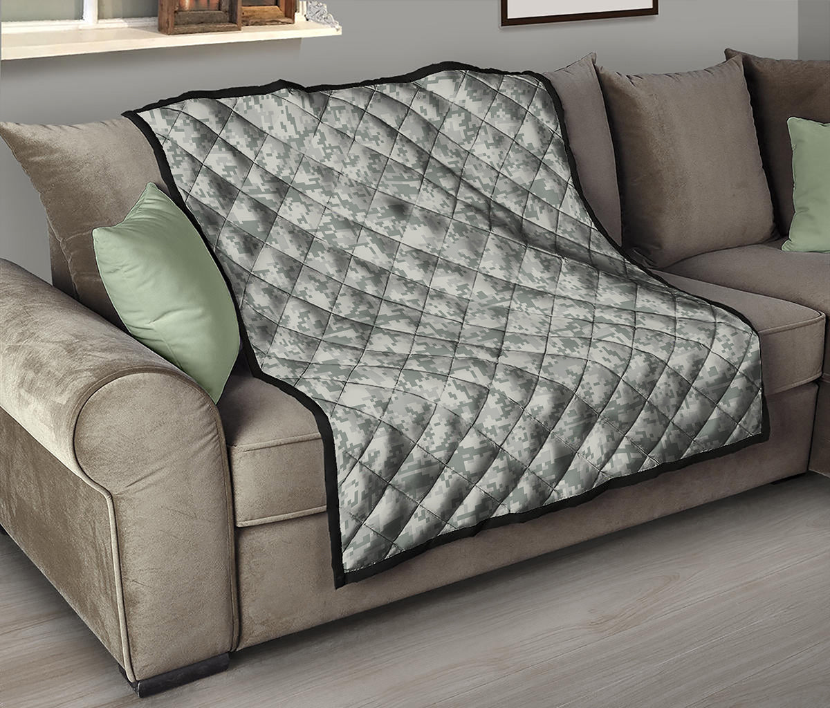 Tan Digital Camo Pattern Print Quilt