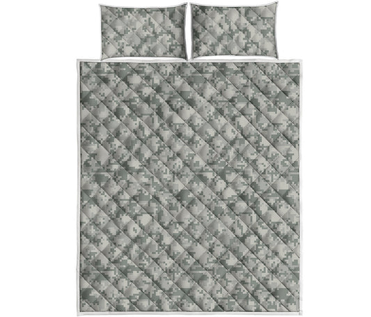 Tan Digital Camo Pattern Print Quilt Bed Set