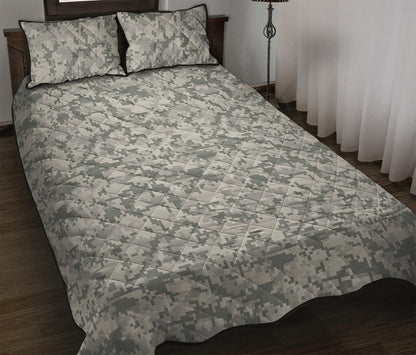 Tan Digital Camo Pattern Print Quilt Bed Set