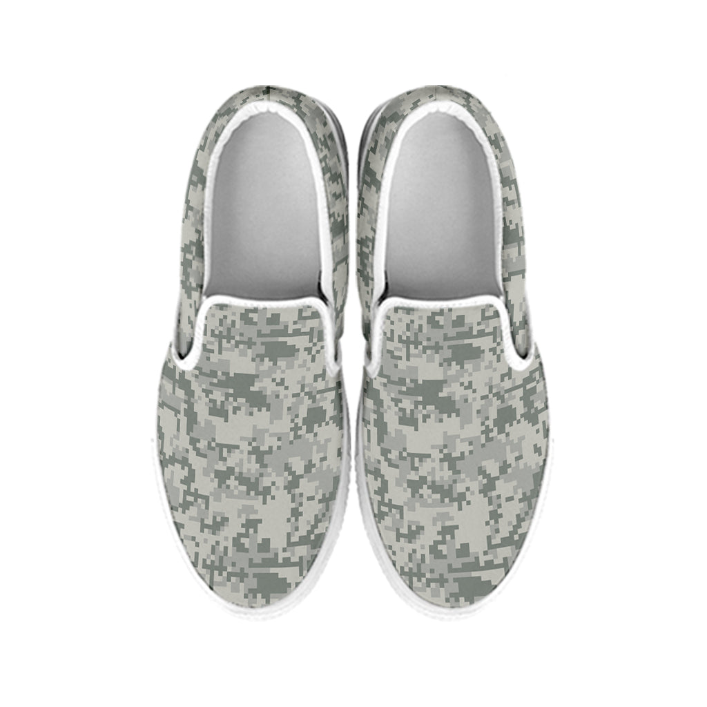 Tan Digital Camo Pattern Print White Slip On Shoes