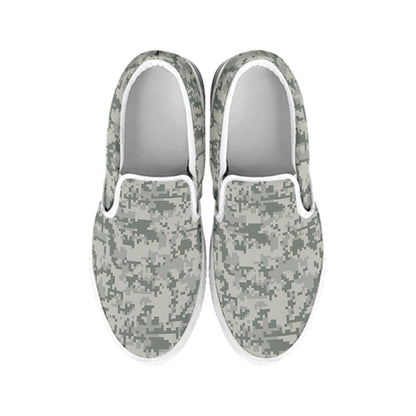 Tan Digital Camo Pattern Print White Slip On Shoes