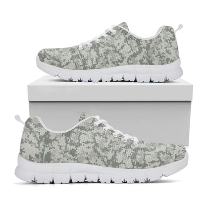 Tan Digital Camo Pattern Print White Sneakers