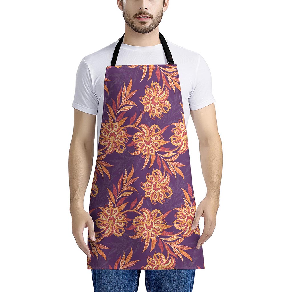 Tangerine Floral Bohemian Pattern Print Apron