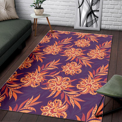 Tangerine Floral Bohemian Pattern Print Area Rug GearFrost