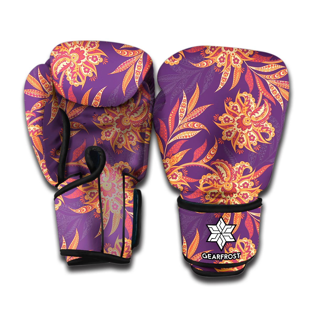 Tangerine Floral Bohemian Pattern Print Boxing Gloves