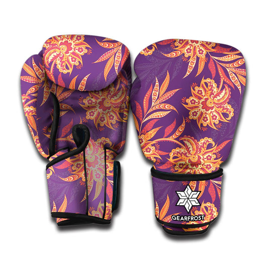 Tangerine Floral Bohemian Pattern Print Boxing Gloves