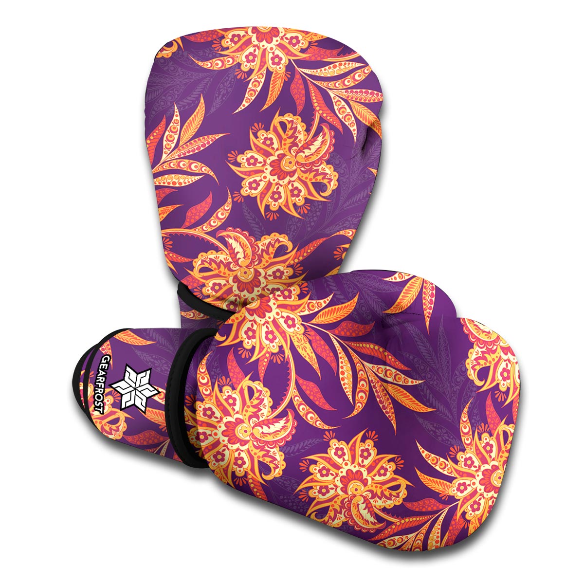 Tangerine Floral Bohemian Pattern Print Boxing Gloves