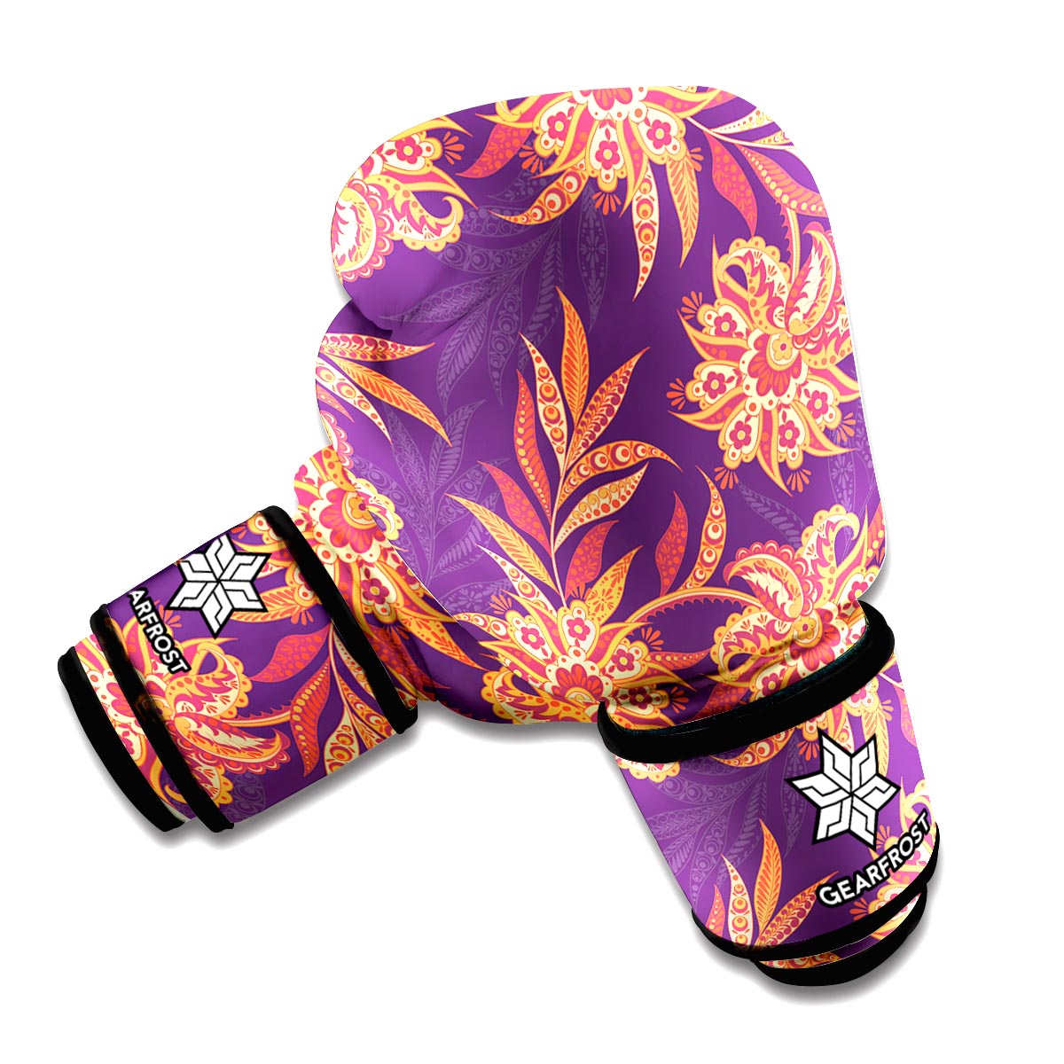 Tangerine Floral Bohemian Pattern Print Boxing Gloves