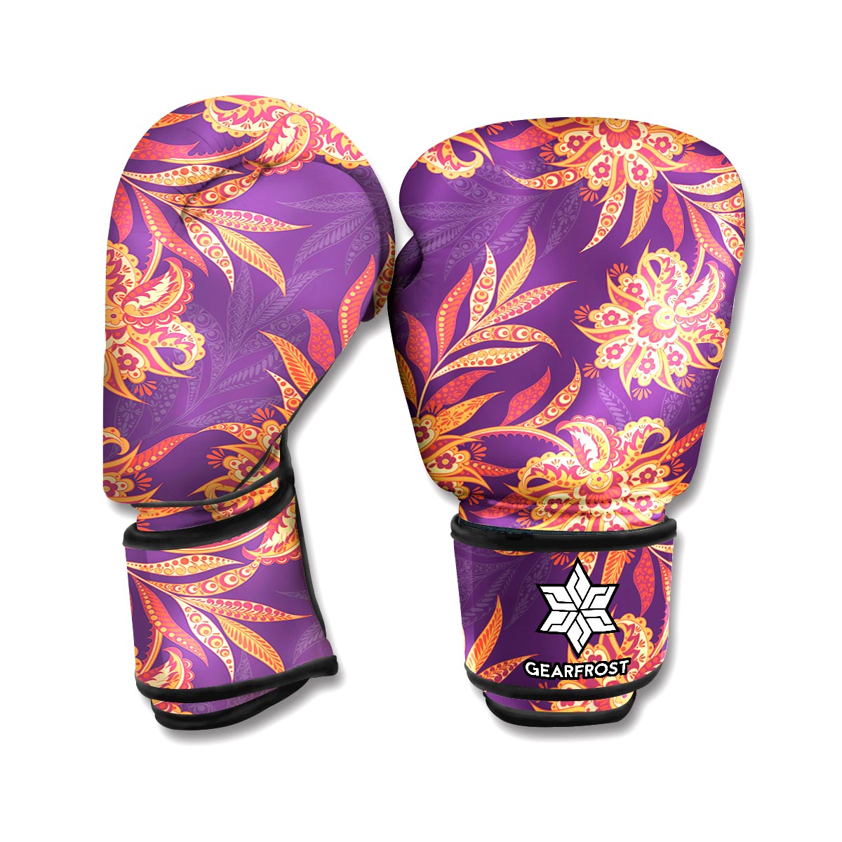 Tangerine Floral Bohemian Pattern Print Boxing Gloves