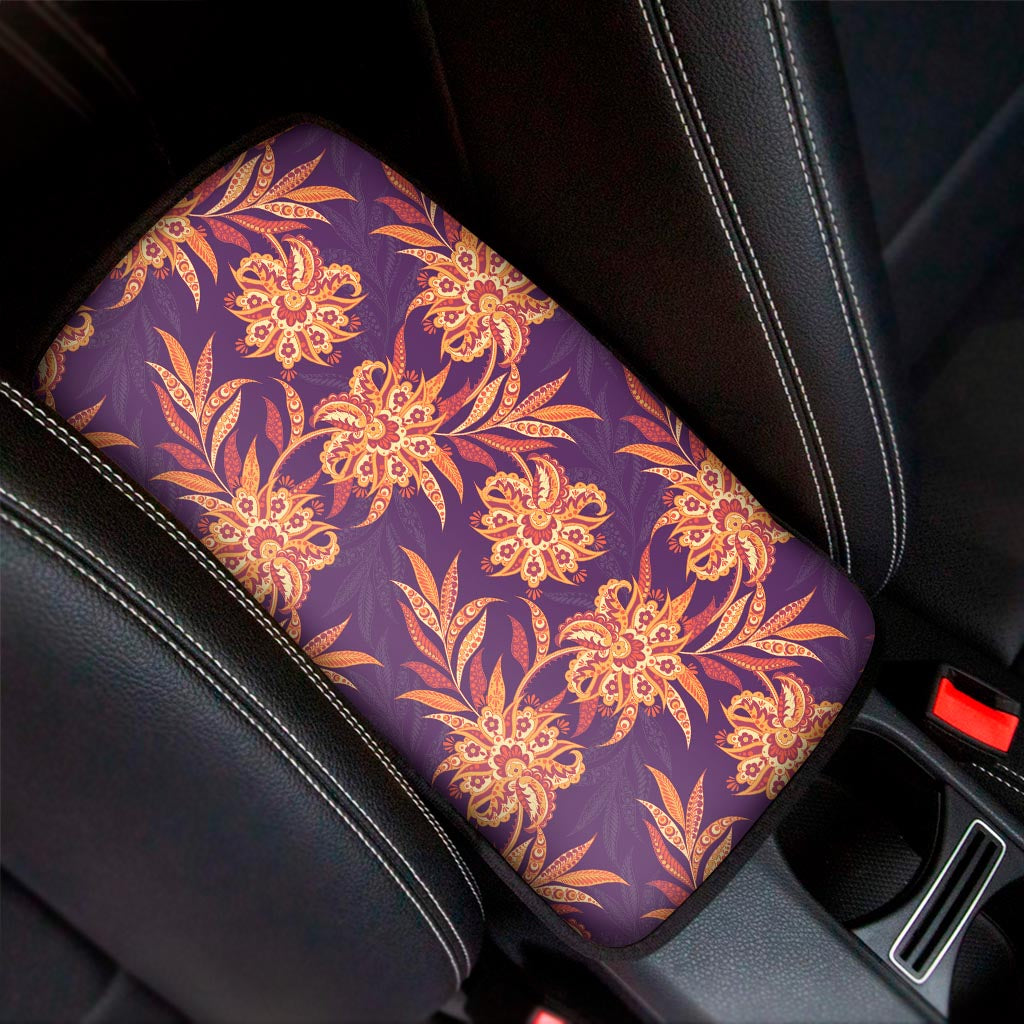Tangerine Floral Bohemian Pattern Print Car Center Console Cover