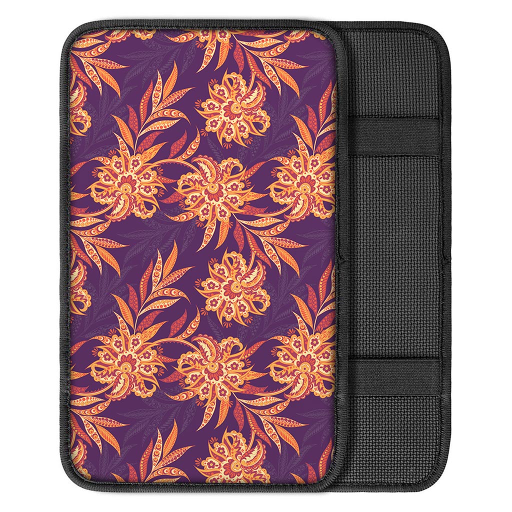 Tangerine Floral Bohemian Pattern Print Car Center Console Cover