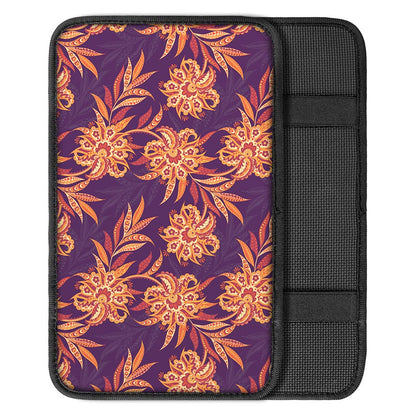 Tangerine Floral Bohemian Pattern Print Car Center Console Cover
