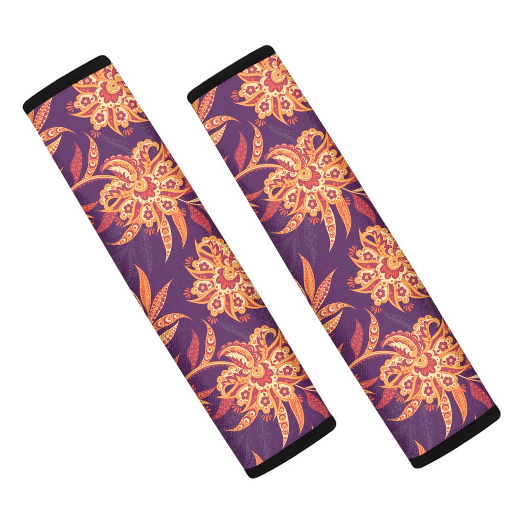 Tangerine Floral Bohemian Pattern Print Car Seat Belt Covers
