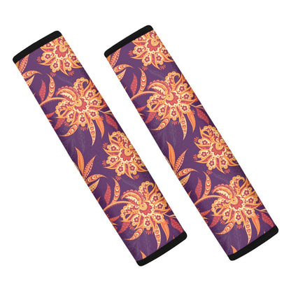 Tangerine Floral Bohemian Pattern Print Car Seat Belt Covers