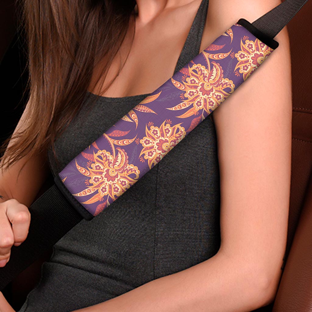 Tangerine Floral Bohemian Pattern Print Car Seat Belt Covers