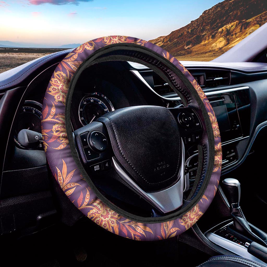 Tangerine Floral Bohemian Pattern Print Car Steering Wheel Cover