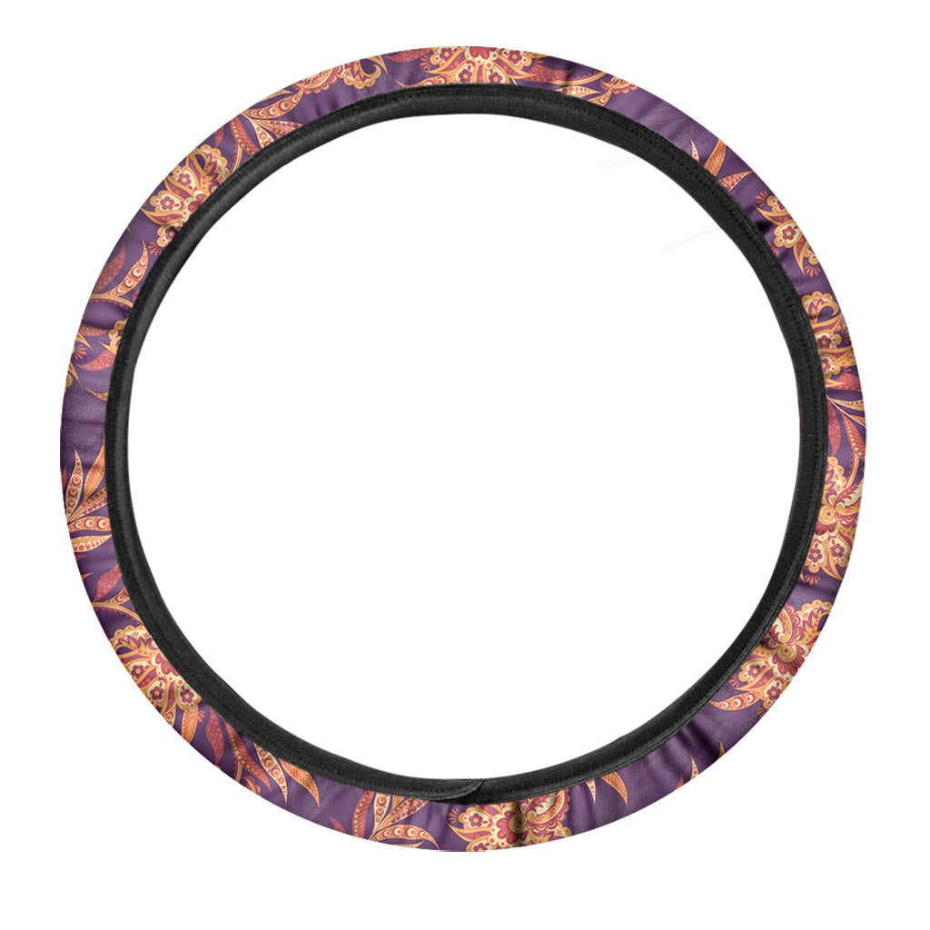 Tangerine Floral Bohemian Pattern Print Car Steering Wheel Cover