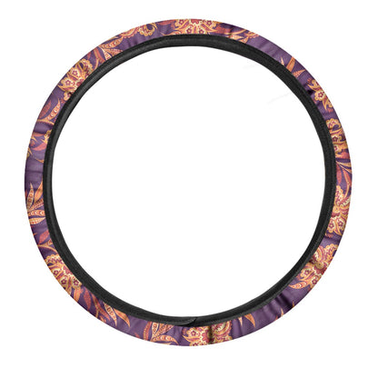 Tangerine Floral Bohemian Pattern Print Car Steering Wheel Cover