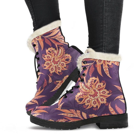 Tangerine Floral Bohemian Pattern Print Comfy Boots GearFrost