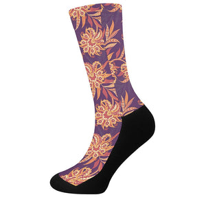 Tangerine Floral Bohemian Pattern Print Crew Socks