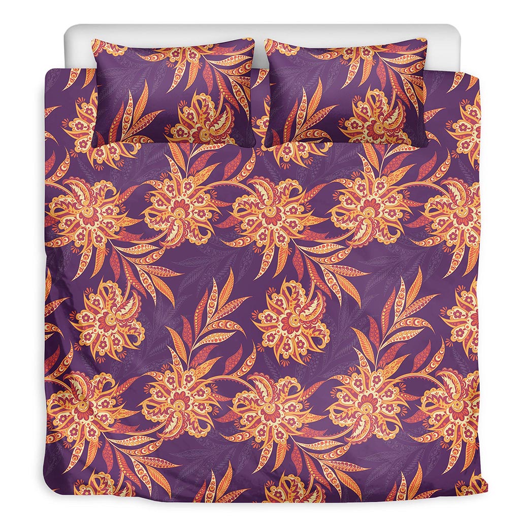 Tangerine Floral Bohemian Pattern Print Duvet Cover Bedding Set