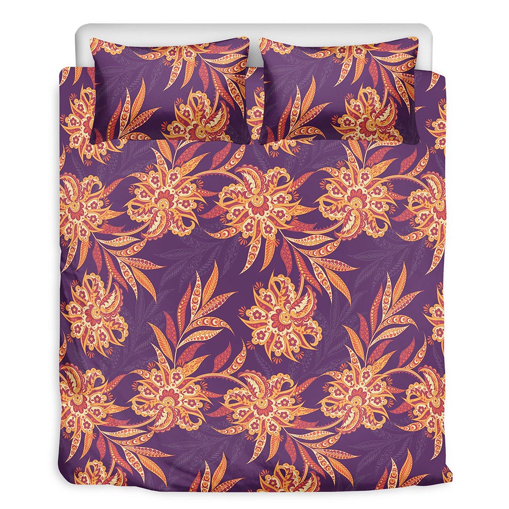 Tangerine Floral Bohemian Pattern Print Duvet Cover Bedding Set