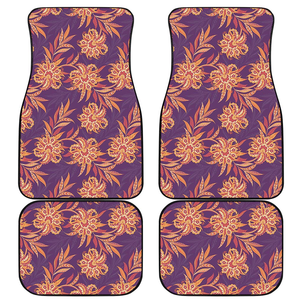Tangerine Floral Bohemian Pattern Print Front and Back Car Floor Mats