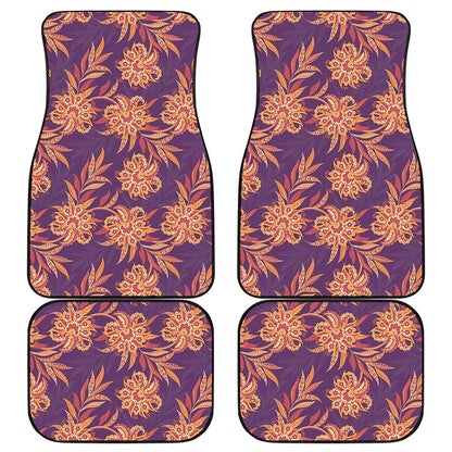 Tangerine Floral Bohemian Pattern Print Front and Back Car Floor Mats